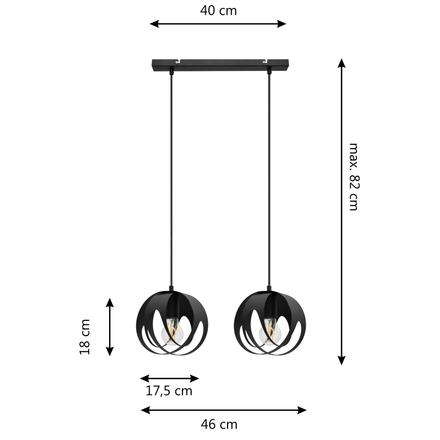 Hanglamp aan een koord MOONLIGHT 2xE27/60W/230V zwart