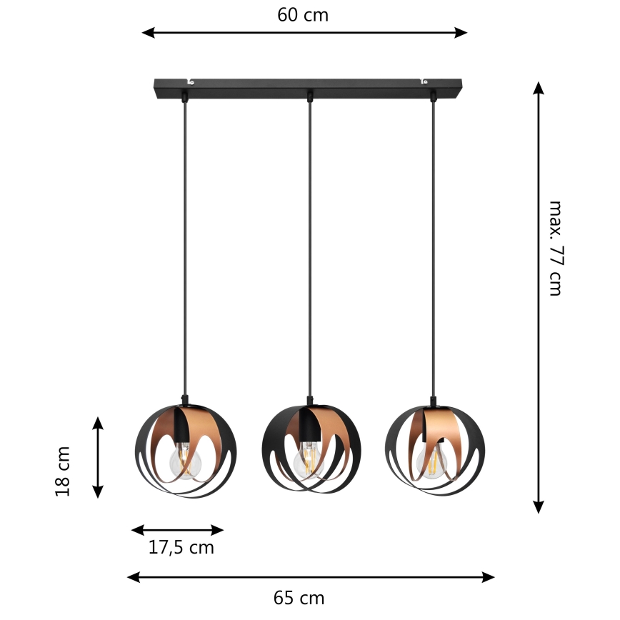 Hanglamp aan een koord MOONLIGHT 3xE27/60W/230V zwart/koper