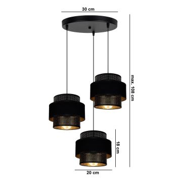 Hanglamp aan een koord NESS 3xE27/60W/230V diameter 45 cm zwart