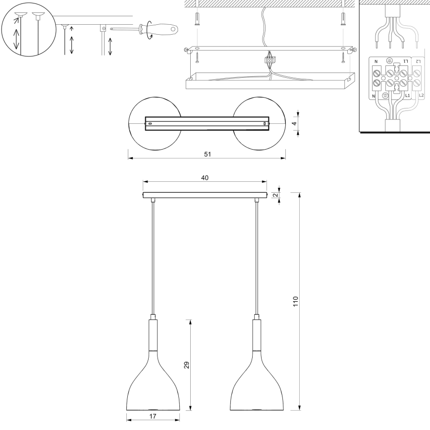 Hanglamp aan een koord NOAK WOOD 2xE27/60W/230V