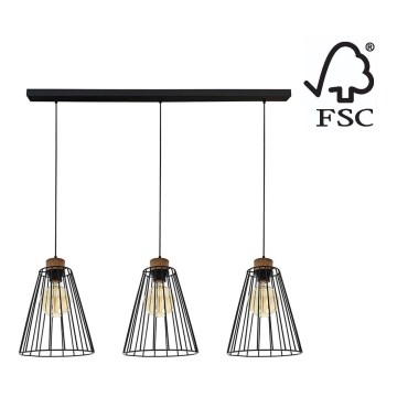 Hanglamp aan een koord ORAZIO 3xE27/60W/230V eiken - FSC-gecertificeerd