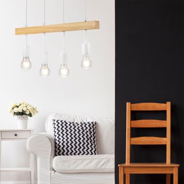 Hanglamp aan een koord ORAZIO 4xE27/60W/230V beuken - FSC gecertificeerd