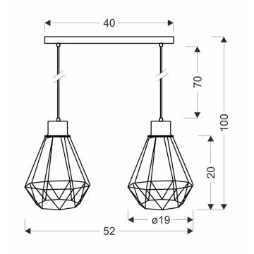 Hanglamp aan een koord PRIMO 2xE27/60W/230V zwart/goud