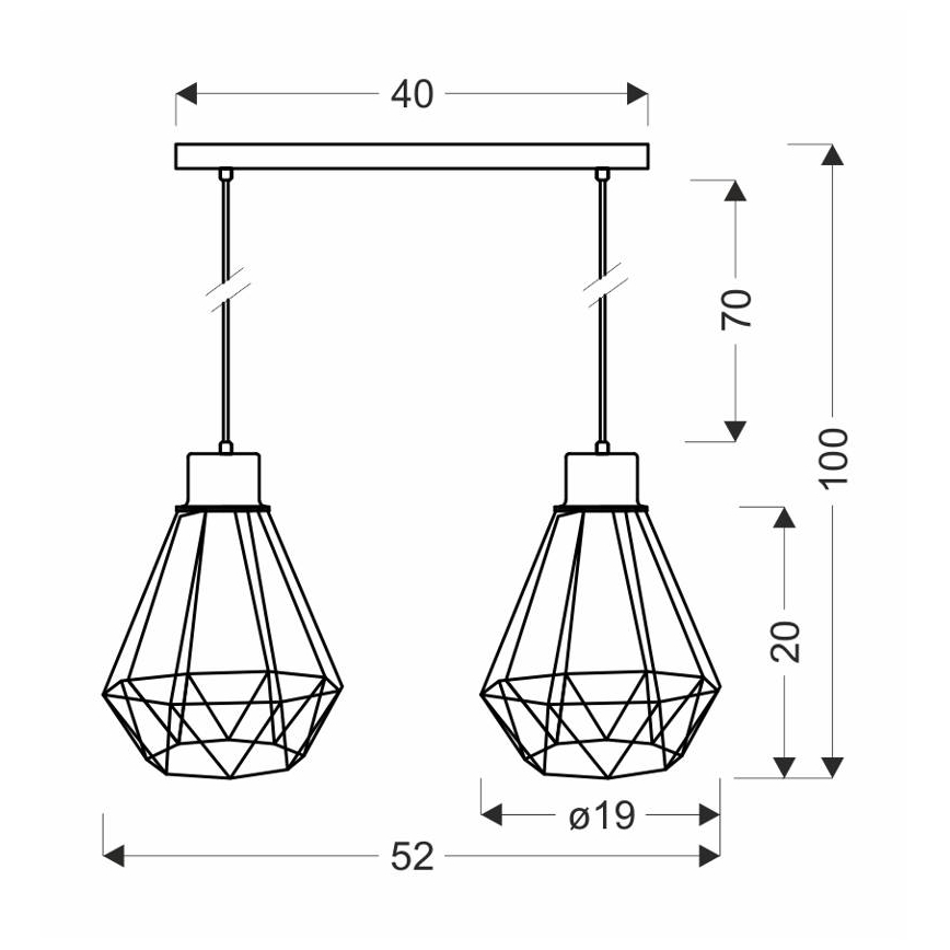 Hanglamp aan een koord PRIMO 2xE27/60W/230V zwart/goud