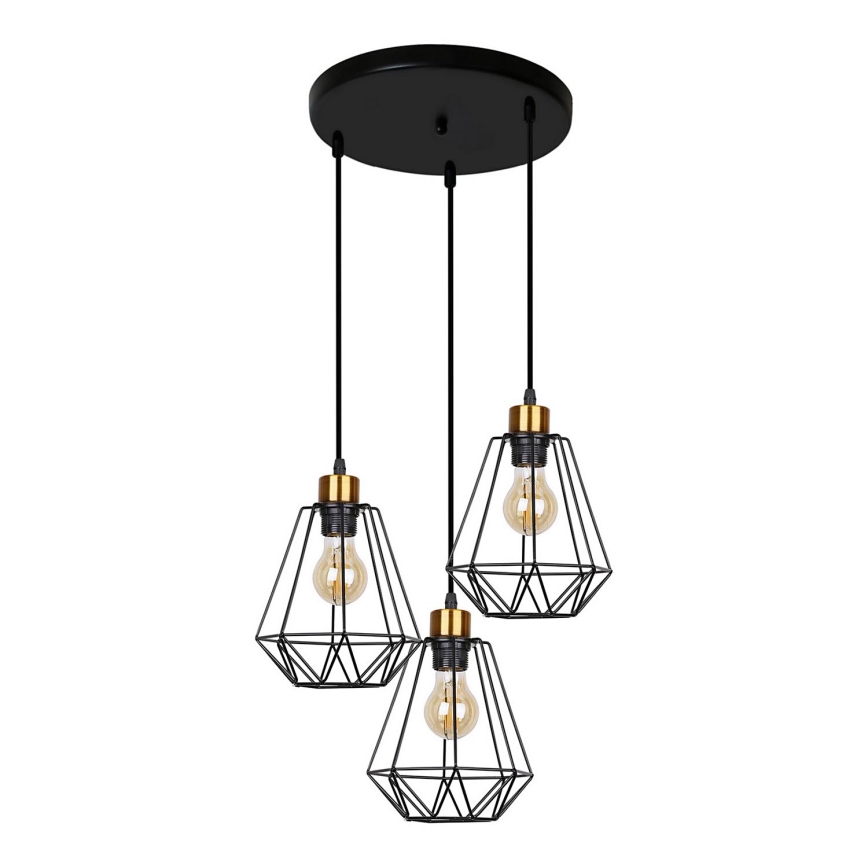 Hanglamp aan een koord PRIMO 3xE27/60W/230V zwart/goud