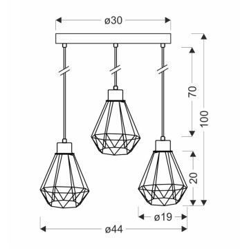 Hanglamp aan een koord PRIMO 3xE27/60W/230V zwart/goud