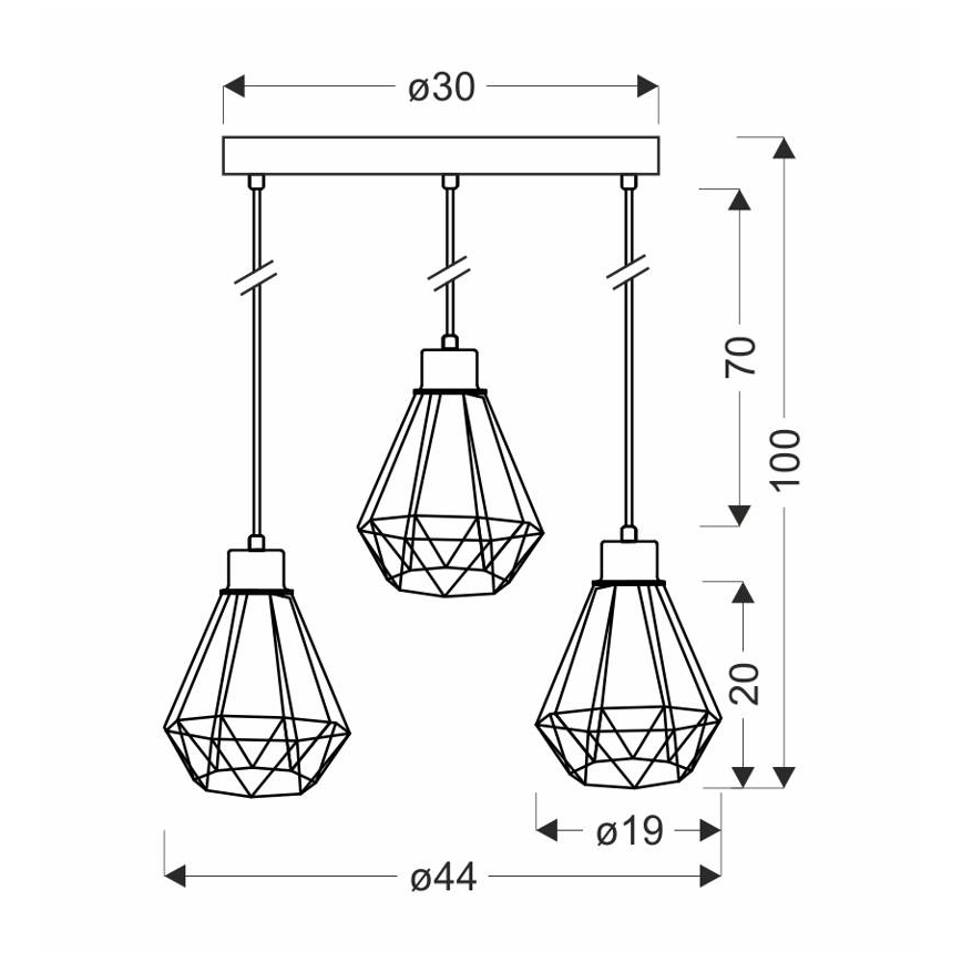 Hanglamp aan een koord PRIMO 3xE27/60W/230V zwart/goud