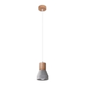 Hanglamp aan een koord QUBIC 1xE27/60W/230V beton/Berk/beuken