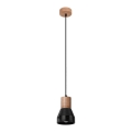 Hanglamp aan een koord QUBIC 1xE27/60W/230V beton/Berk/beuken/zwart