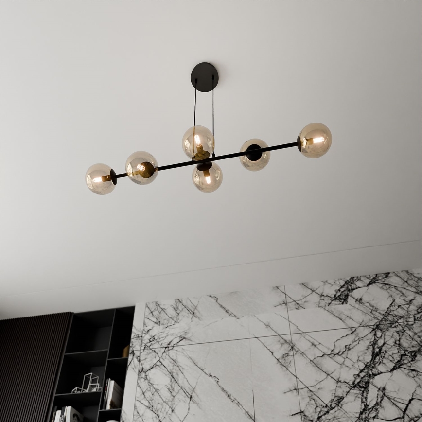 Hanglamp aan een koord ROSSI 6xE14/10W/230V zwart/beige