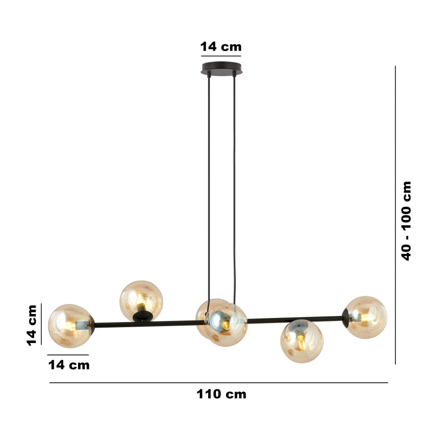 Hanglamp aan een koord ROSSI 6xE14/10W/230V zwart/beige