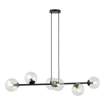 Hanglamp aan een koord ROSSI 6xE14/10W/230V zwart/doorzichtig