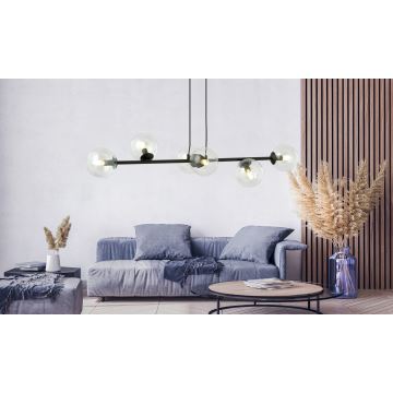 Hanglamp aan een koord ROSSI 6xE14/10W/230V zwart/doorzichtig