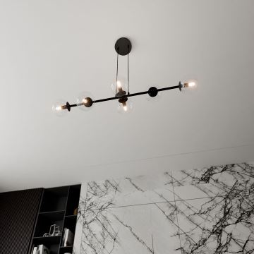 Hanglamp aan een koord ROSSI 6xE14/10W/230V zwart/doorzichtig