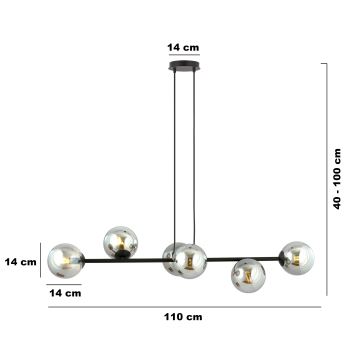 Hanglamp aan een koord ROSSI 6xE14/10W/230V zwart/grijs