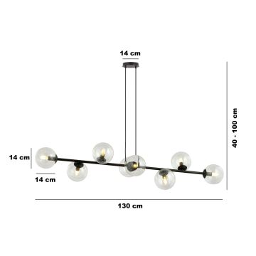 Hanglamp aan een koord ROSSI 8xE14/10W/230V zwart/doorzichtig