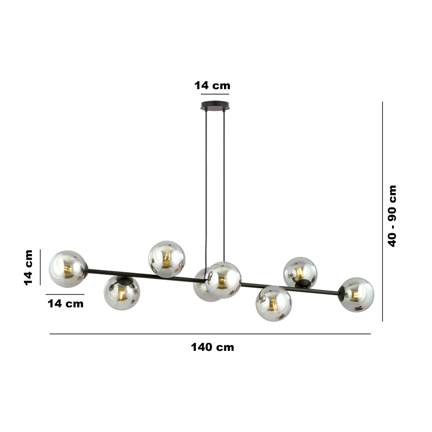 Hanglamp aan een koord ROSSI 8xE14/10W/230V zwart/grijs