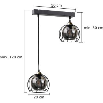 Hanglamp aan een koord SOLO BLACK 2xE27/60W/230V zwart/goud