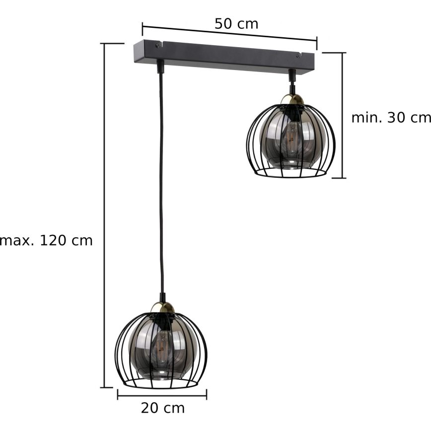 Hanglamp aan een koord SOLO BLACK 2xE27/60W/230V zwart/goud