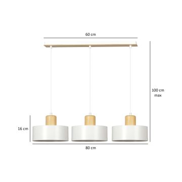 Hanglamp aan een koord TORIN 3xE27/15W/230V wit