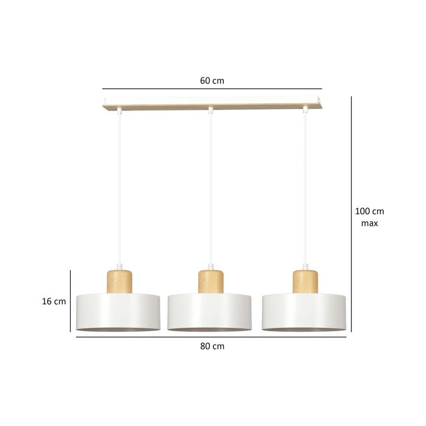 Hanglamp aan een koord TORIN 3xE27/15W/230V wit