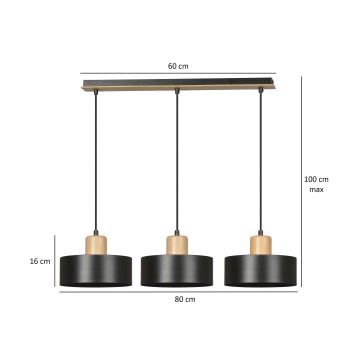 Hanglamp aan een koord TORIN 3xE27/15W/230V zwart