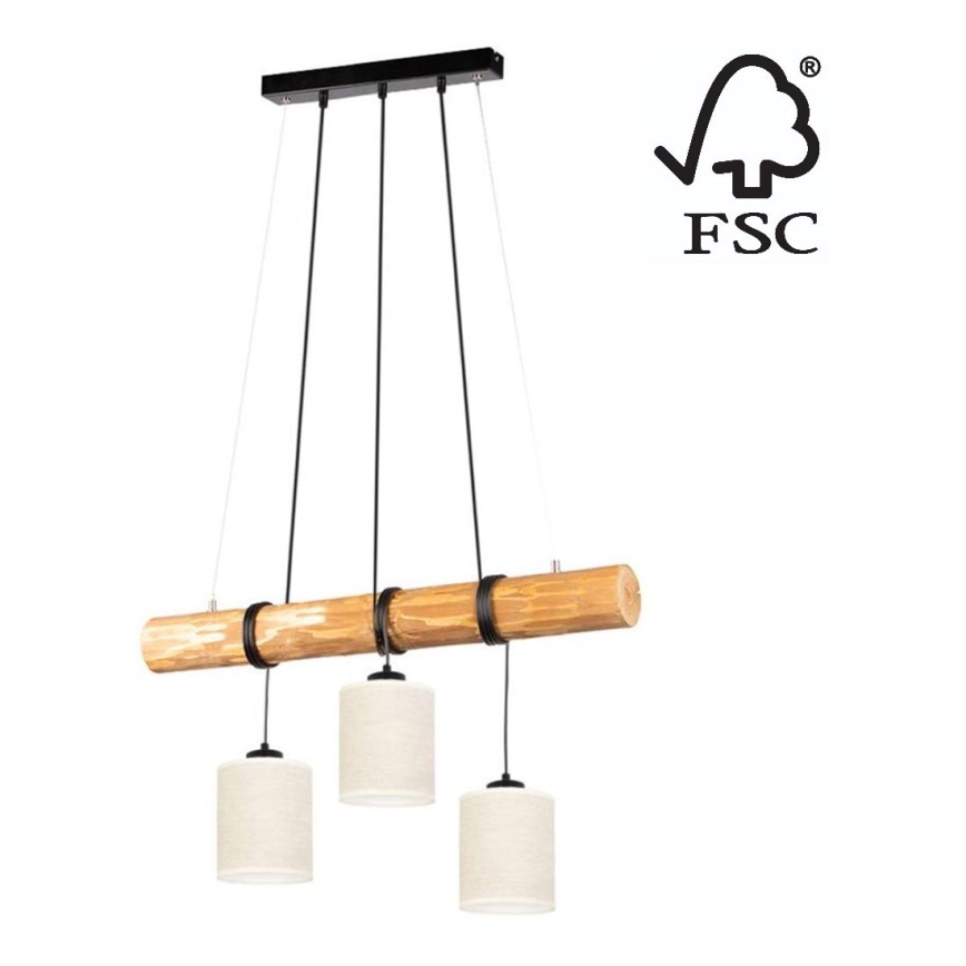 Hanglamp aan een koord TRENO 3xE27/25W/230V Dennenboom – FSC gecertificeerd