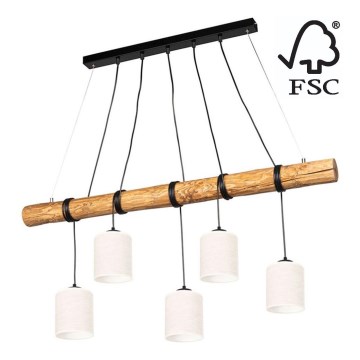 Hanglamp aan een koord TRENO 5xE27/25W/230V Dennenboom – FSC gecertificeerd