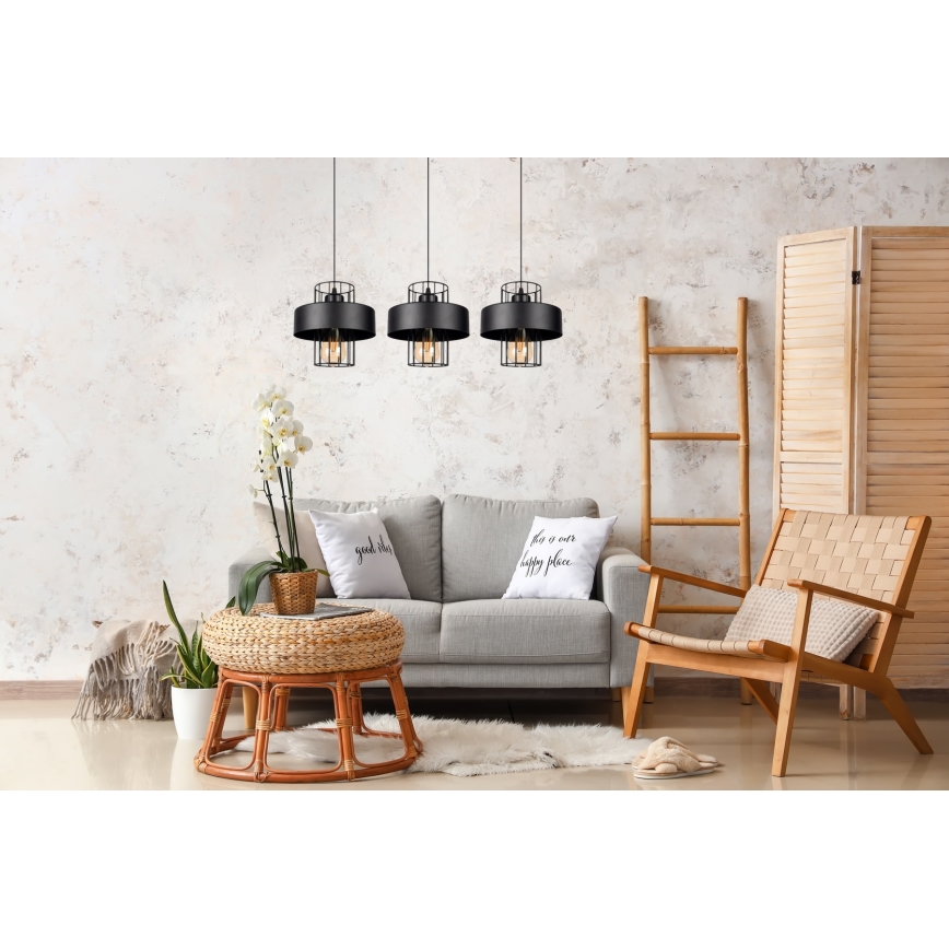 Hanglamp aan een koord VEST 3xE27/60W/230V zwart