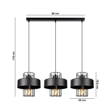 Hanglamp aan een koord VEST 3xE27/60W/230V zwart