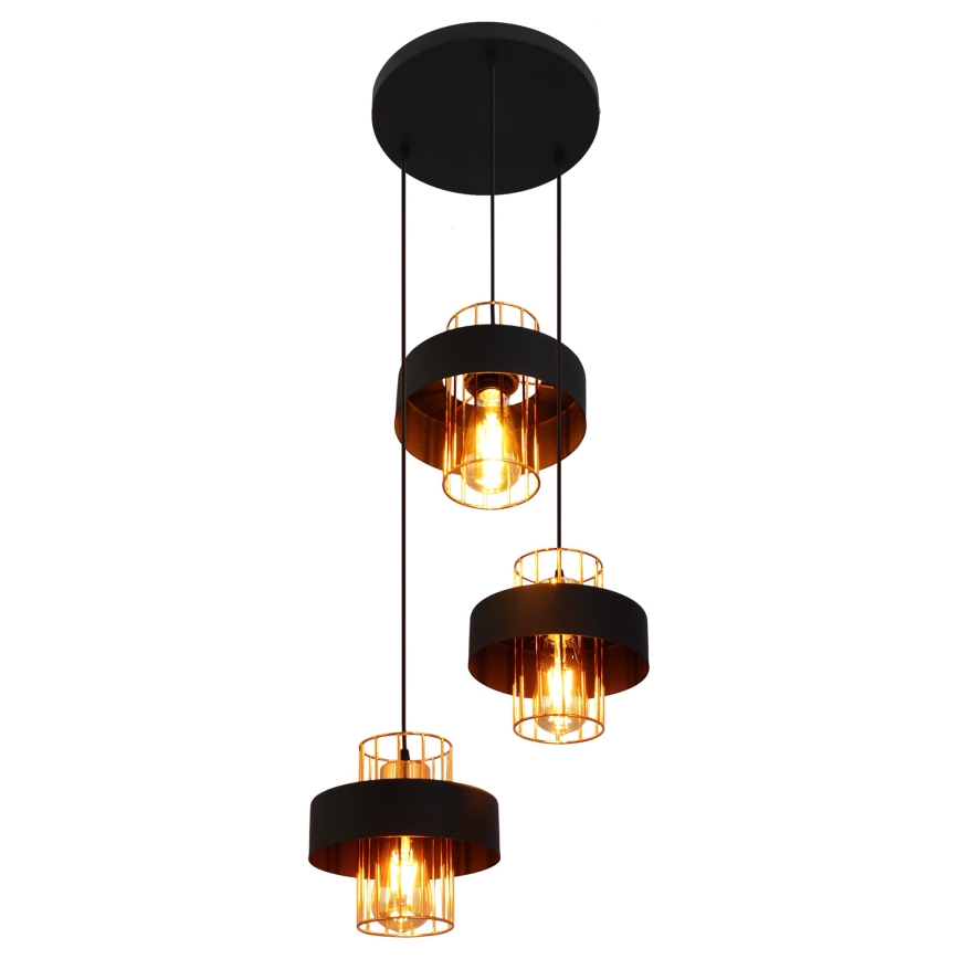 Hanglamp aan een koord VOLTA 3xE27/60W/230V zwart/goud