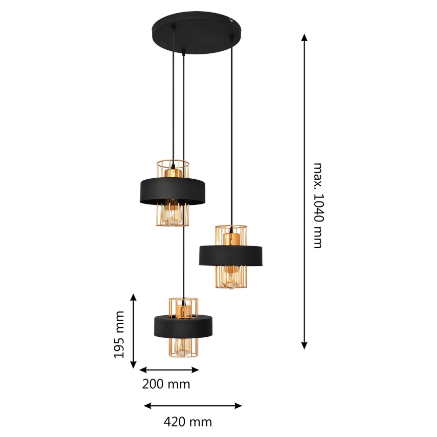 Hanglamp aan een koord VOLTA 3xE27/60W/230V zwart/goud