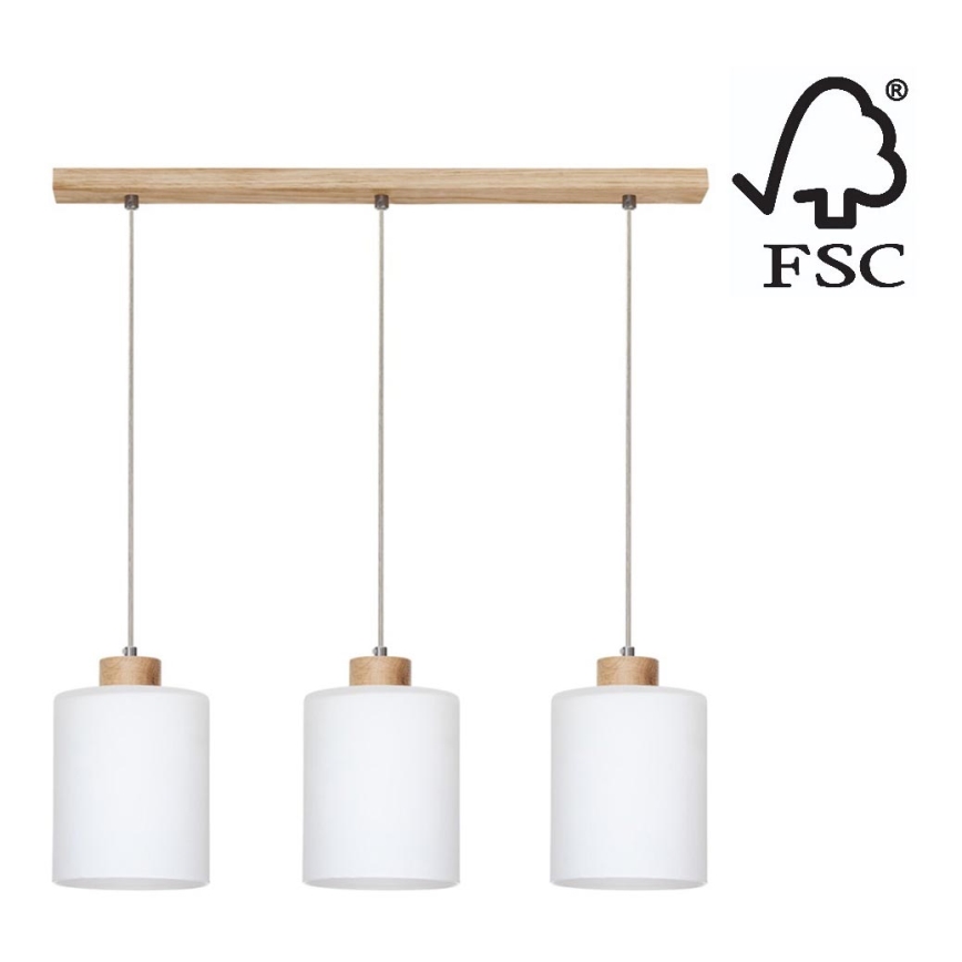 Hanglamp aan een koord ZEFIR 3xE27/60W/230V eiken - FSC-gecertificeerd