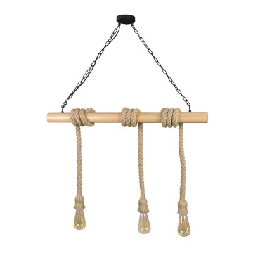 Hanglamp aan ketting ROPE WOOD 3xE27/12W/230V