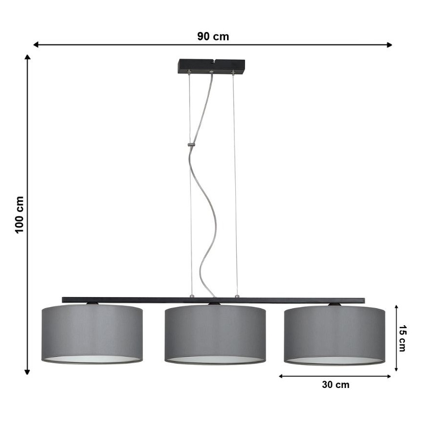 Hanglamp aan koord ASTRA 3xE27/60W/230V grijs