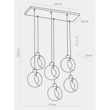 Hanglamp aan koord CYKLOP 6xE27/60W/230V wit