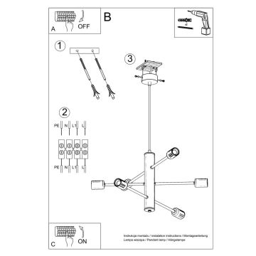 Hanglamp aan koord DUOMO 6 6xE27/60W/230V zwart