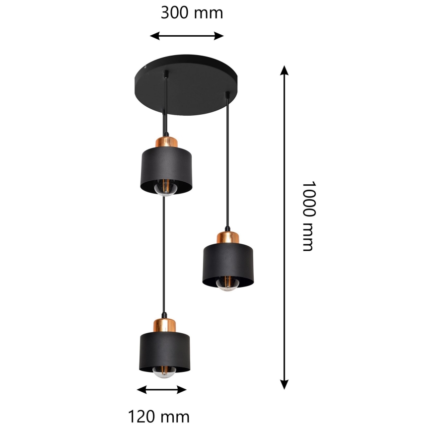 Hanglamp aan koord EDISON 3xE27/60W/230V