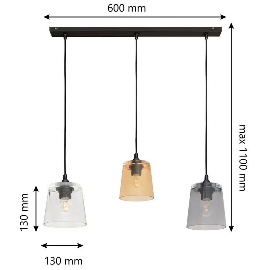 Hanglamp aan koord LUCEA 3x E27 / 60W / 230V