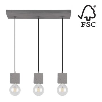 Hanglamp aan koord STRONG 3xE27/60W/230V beton - FSC-gecertificeerd