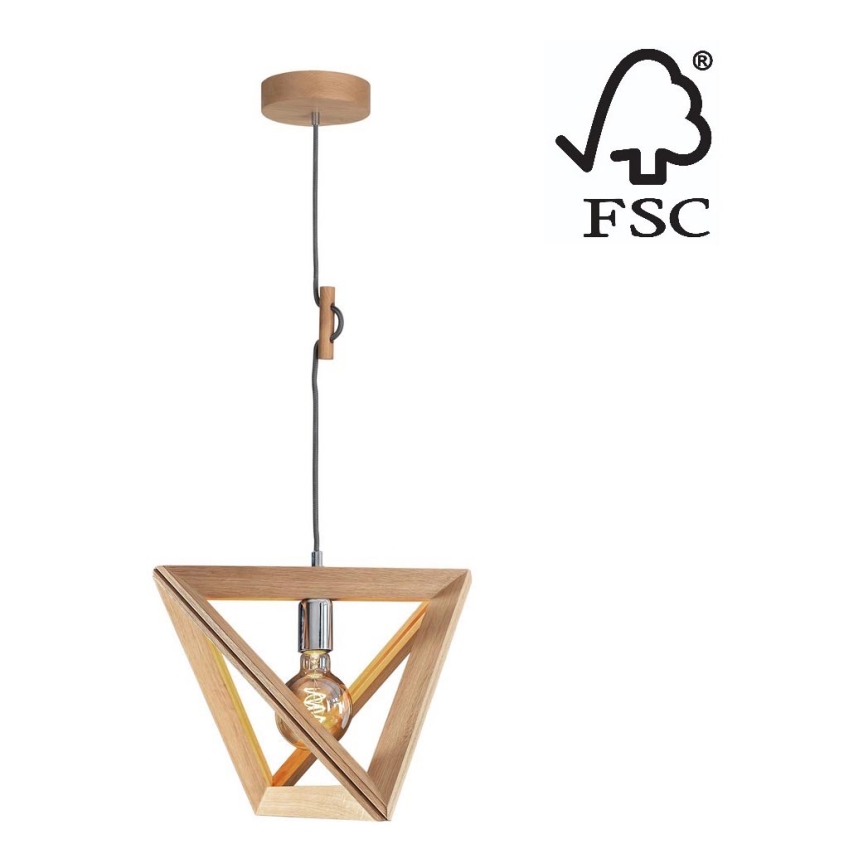 Hanglamp aan koord TRIGONON 1xE27/60W/230V mat eiken - FSC-gecertificeerd