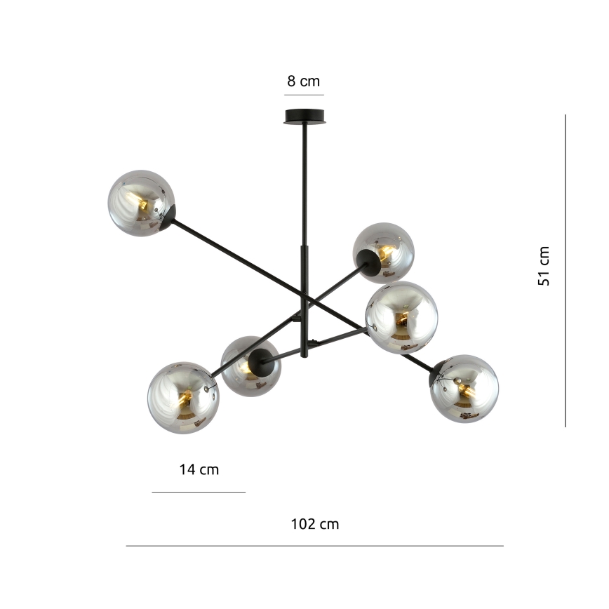 Hanglamp met vaste pendel LINEAR 6xE14/10W/230V zwart/grijs