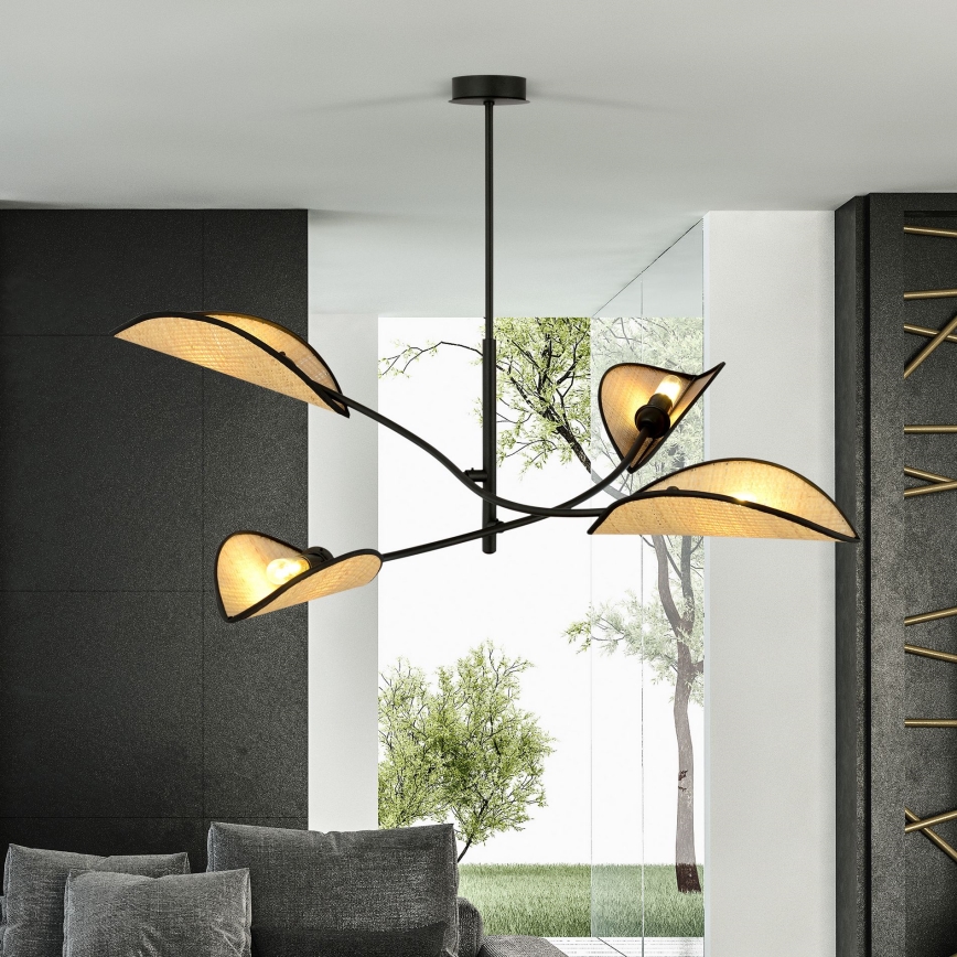 Hanglamp met vaste pendel LOTUS 4xE14/10W/230V zwart/beige