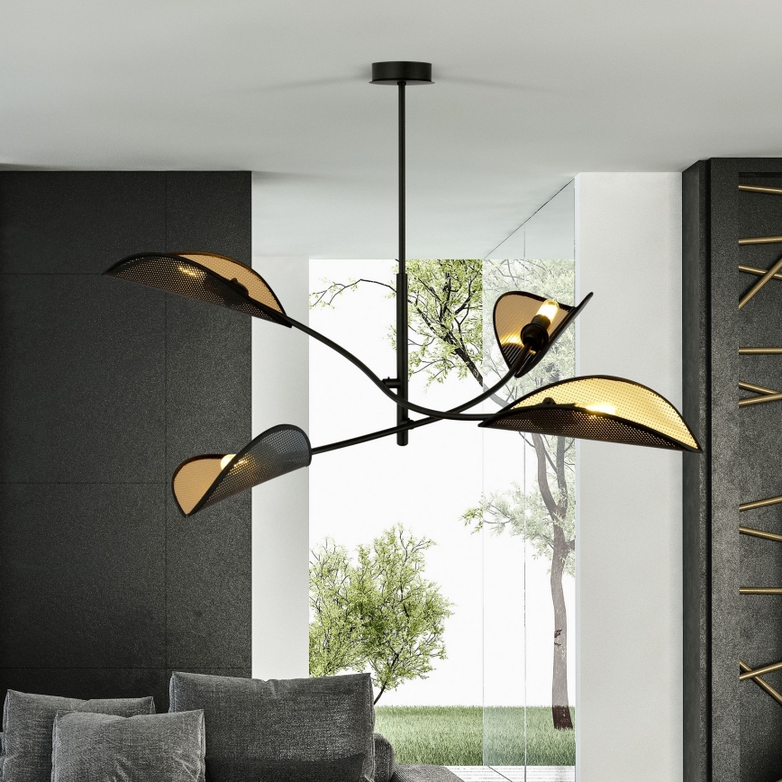 Hanglamp met vaste pendel LOTUS 4xE14/10W/230V zwart/goud