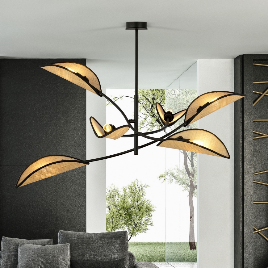 Hanglamp met vaste pendel LOTUS 6xE14/10W/230V zwart/beige