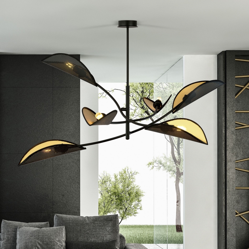 Hanglamp met vaste pendel LOTUS 6xE14/10W/230V zwart/goud