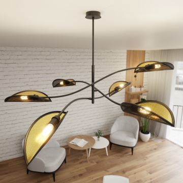 Hanglamp met vaste pendel LOTUS 6xE14/10W/230V zwart/goud