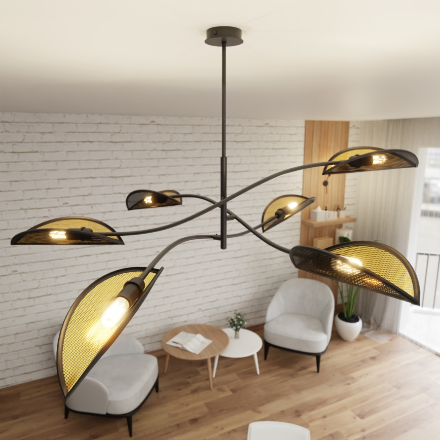 Hanglamp met vaste pendel LOTUS 6xE14/10W/230V zwart/goud