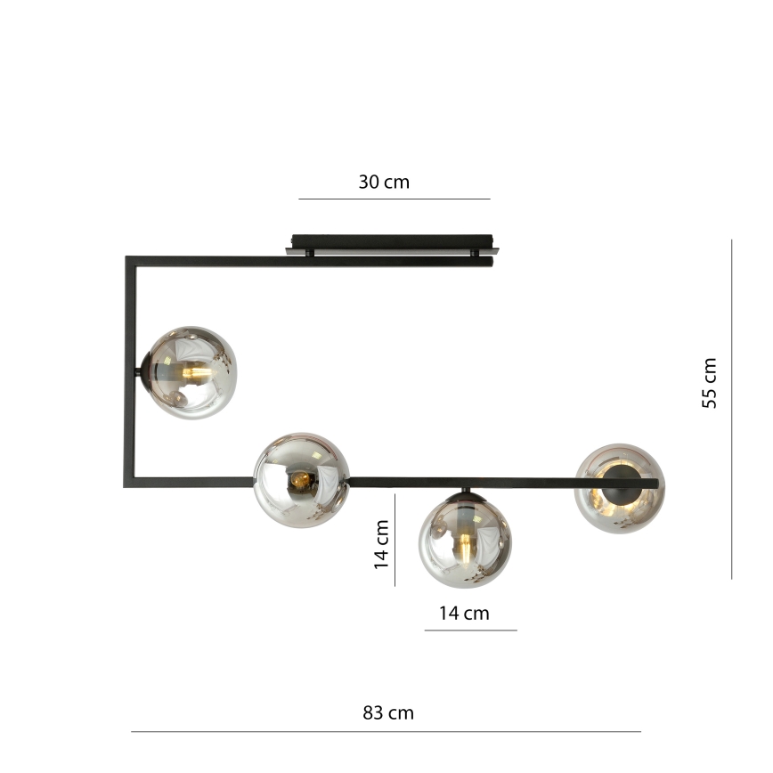 Hanglamp met vaste pendel SOMA 4xE14/10W/230V zwart/grijs