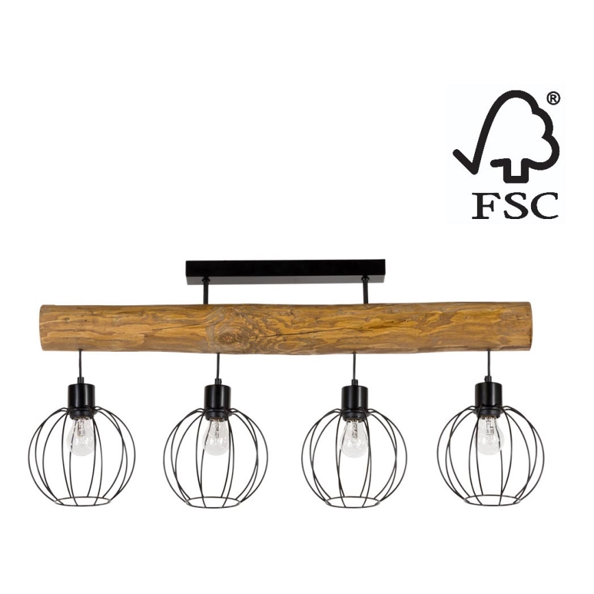 Hanglamp voor Oppervlak Montage BERIS 4xE27/25W/230V grenen - FSC-gecertificeerd